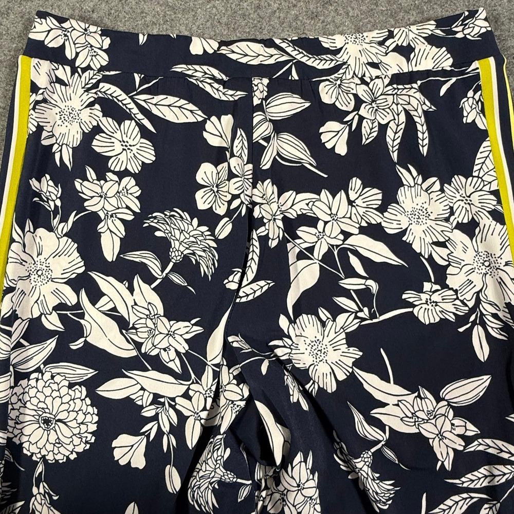 Susan Graver Womens Navy Floral Wide Leg Pants Side Stripe Stretch Size Small - Picture 8 of 11